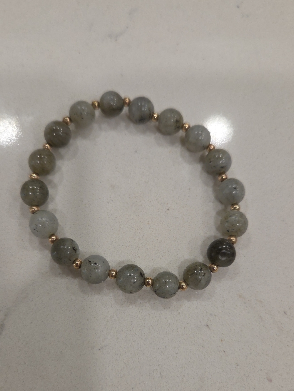 Gold-Accent Gray Labradorite Beaded Stretch Bracelet